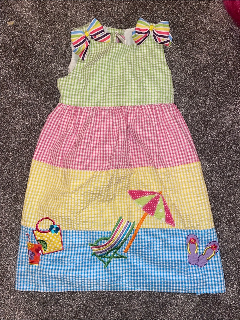 Good Lad Multi-Color Gingham Tiered Summer Dress with Beach Appliques